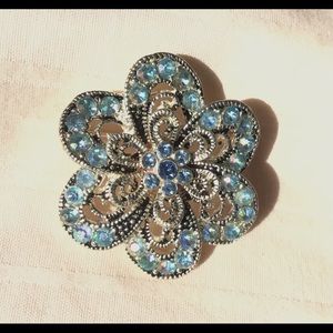 Vintage Midcentury Light Blue AB Rhinestone Brooch